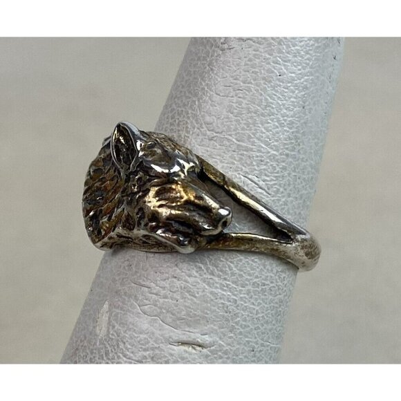 Ted Ott Navajo Sterling Silver Wolf Head Ring Size 5.75 - Picture 3 of 8